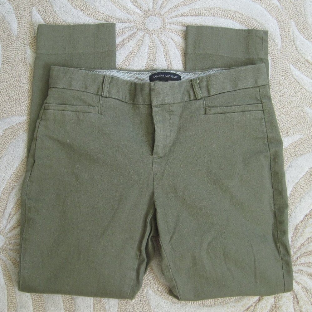 Banana Republic Sloan Pants Size 2P Olive Green Cotton Blend Petite Low Rise
